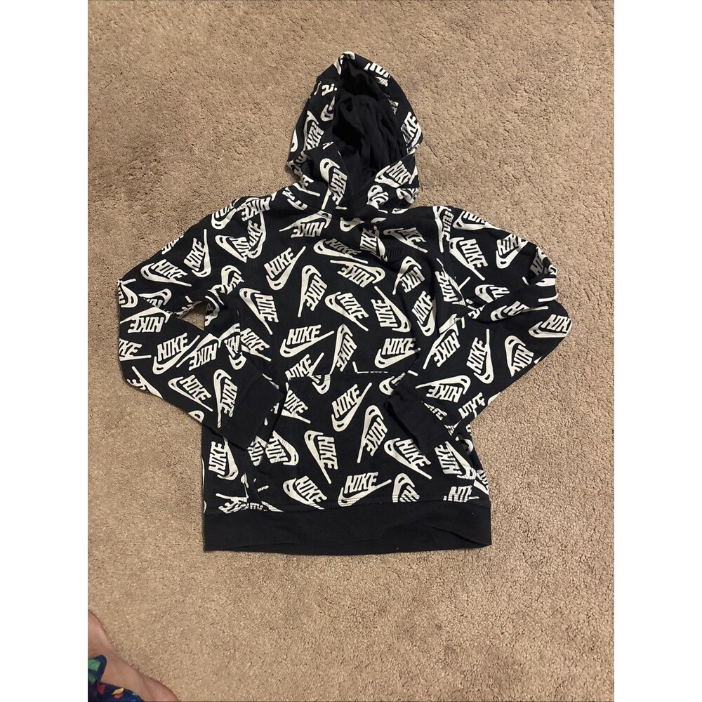 Nike Signature printed Logos all over Hoodie Youth M Black & White Hoodie